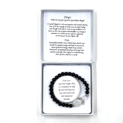 Onyx Crystal Heart Guardian Angel Bracelet-399